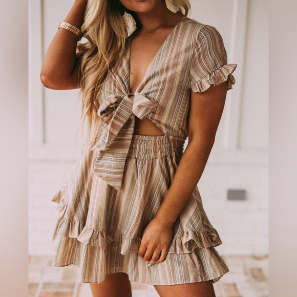 Striped Ruffle Tie-Front Dress - Picture 5 of 5